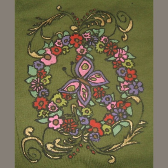 Hand-Painted Floral Peace Sign Shredded Halter Corset Top – Upcycled Green Tee - Picture 4 of 4